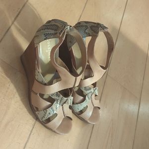 Cole Haan snake skin leather beige wedge heels